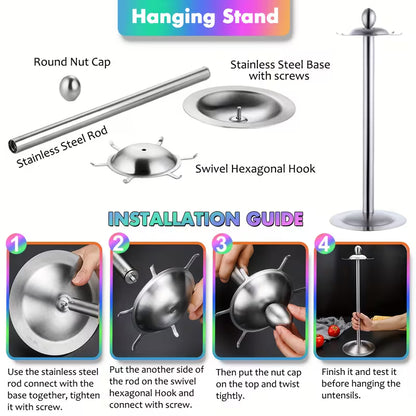 17-Piece Titanium & Silicone Kitchen Utensil Set with Holder – Heat-Resistant Non-Stick Cooking Tools with Stainless Steel Handles