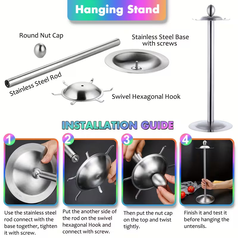 17-Piece Titanium & Silicone Kitchen Utensil Set with Holder – Heat-Resistant Non-Stick Cooking Tools with Stainless Steel Handles