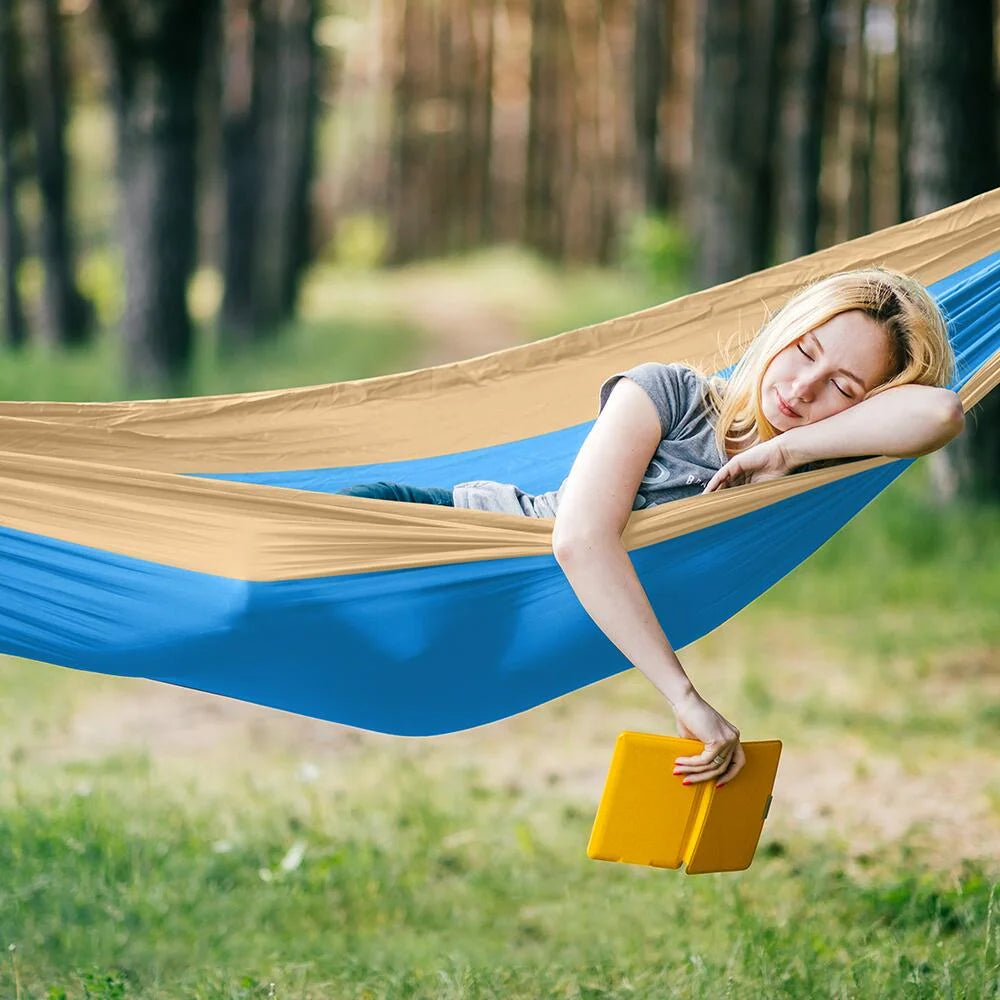 Hammock Portable Single Camping Hammock, Support 330Lbs, Blue/Yellow