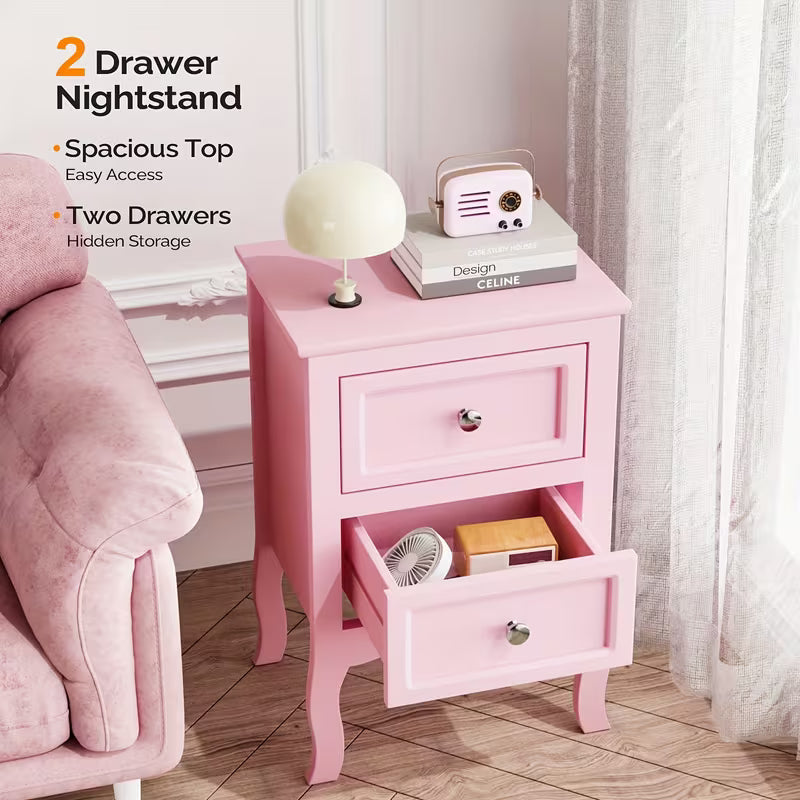 Small Bedside Nightstand with Drawers, Compact Bedside Table for Bedroom, Space-Saving Storage Cabinet for Small Spaces