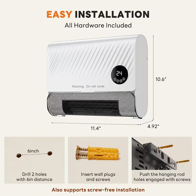 1500W Wall-Mounted Electric Heater with Remote Control