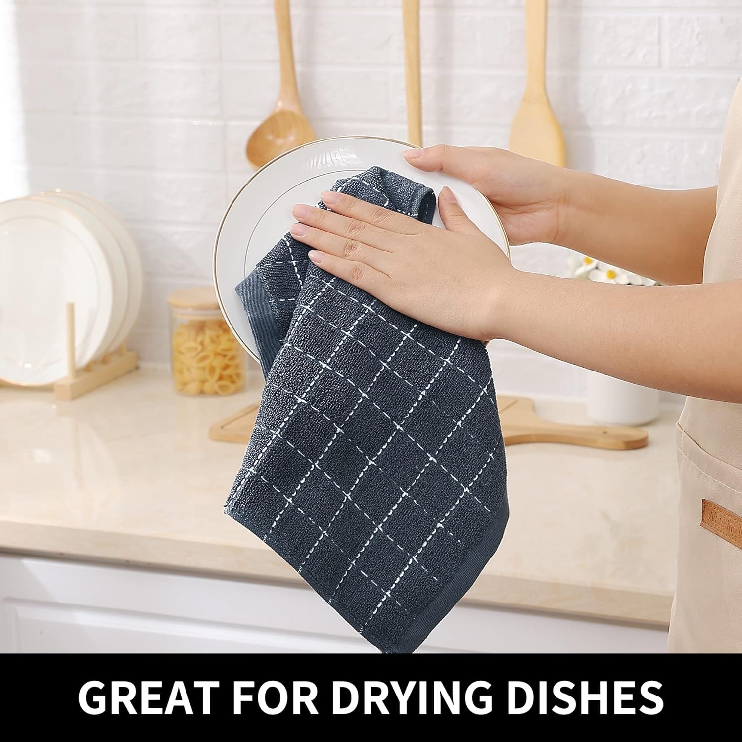 100% Cotton Terry Kitchen Dish Cloths, 6 Pack, Dark Grey
