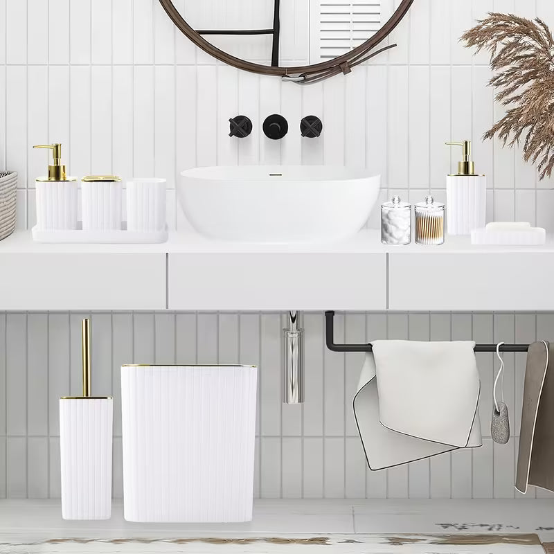 10-Piece Gold Bathroom Accessory Set – Luxury Vertical Stripe Bathroom Accessories for Home & Hotel