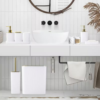 10-Piece Gold Bathroom Accessory Set – Luxury Vertical Stripe Bathroom Accessories for Home & Hotel