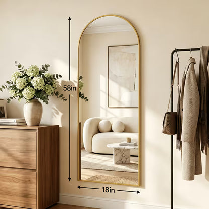 58" x 19" Arched Full-Length Floor Mirror – Freestanding Standing Mirror with Durable Metal Frame