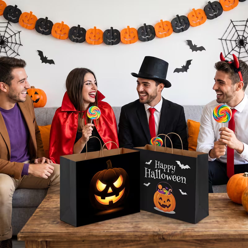 110-Piece Halloween Black Paper Gift Bags with Handles