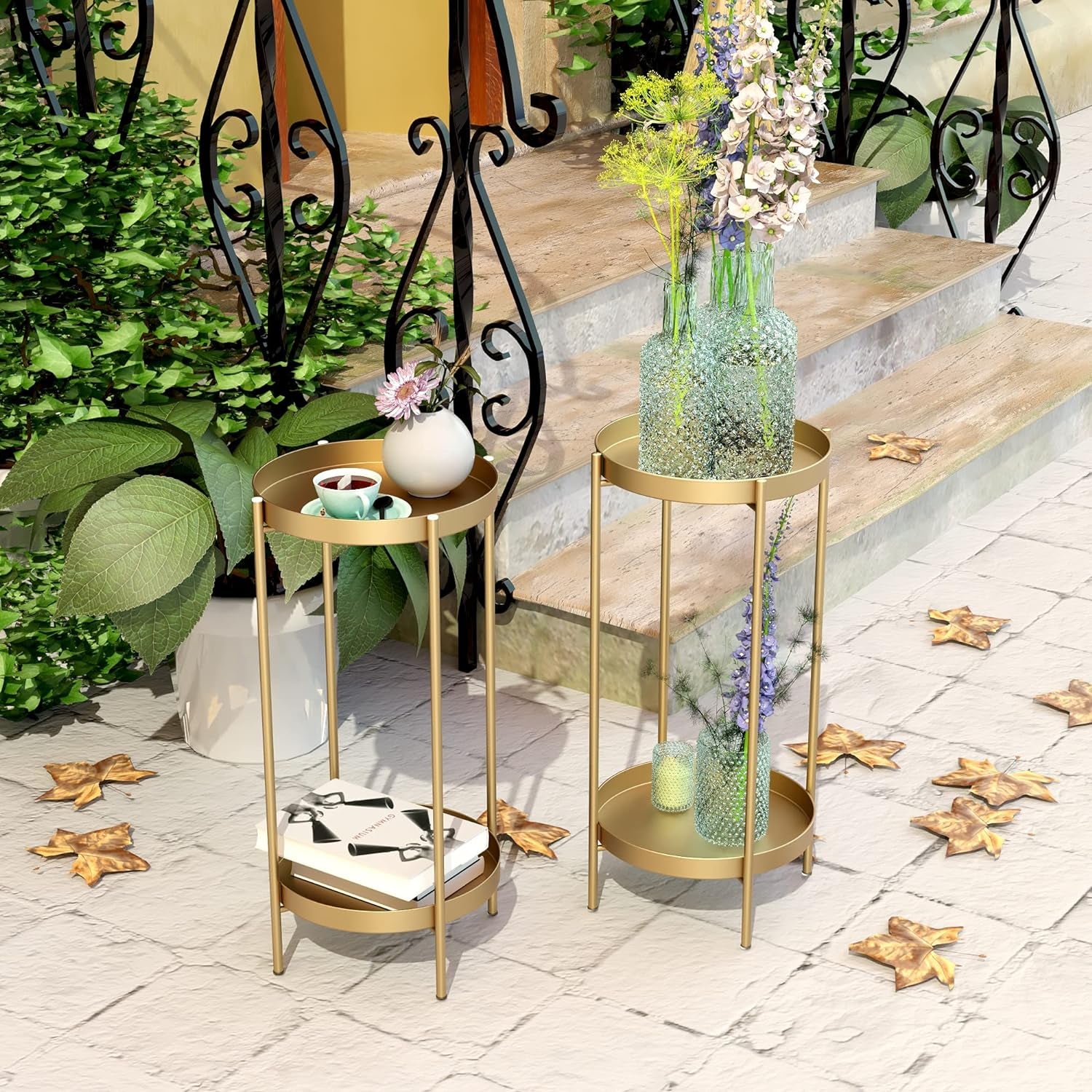 2 Tier Plant Stand Indoor Outdoor - 10.5In Width 24In Tall Flower Pot Rack