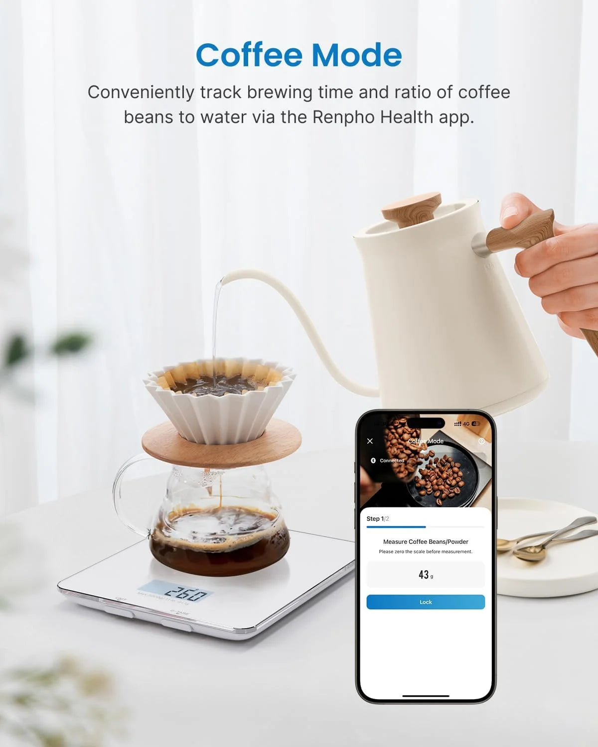 Bluetooth Food Scale with App, Digital Smart Kitchen Scale, Glass, White