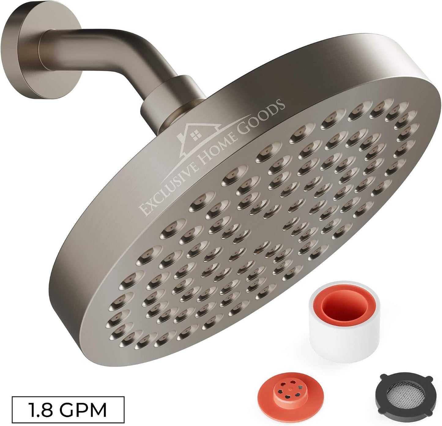 Rainfall Shower Head - 6" High Pressure, 1.8 GPM, Chrome Finish, ABS Plastic, 360 Adjustable, Anti-Clog Rubber Jets