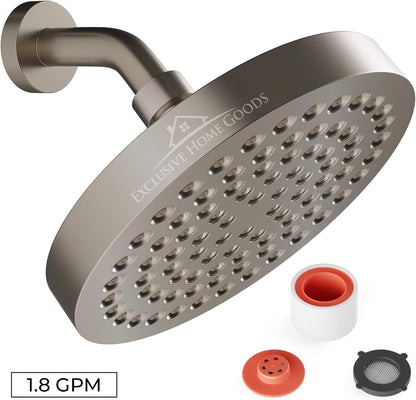 Rainfall Shower Head - 6" High Pressure, 1.8 GPM, Chrome Finish, ABS Plastic, 360 Adjustable, Anti-Clog Rubber Jets