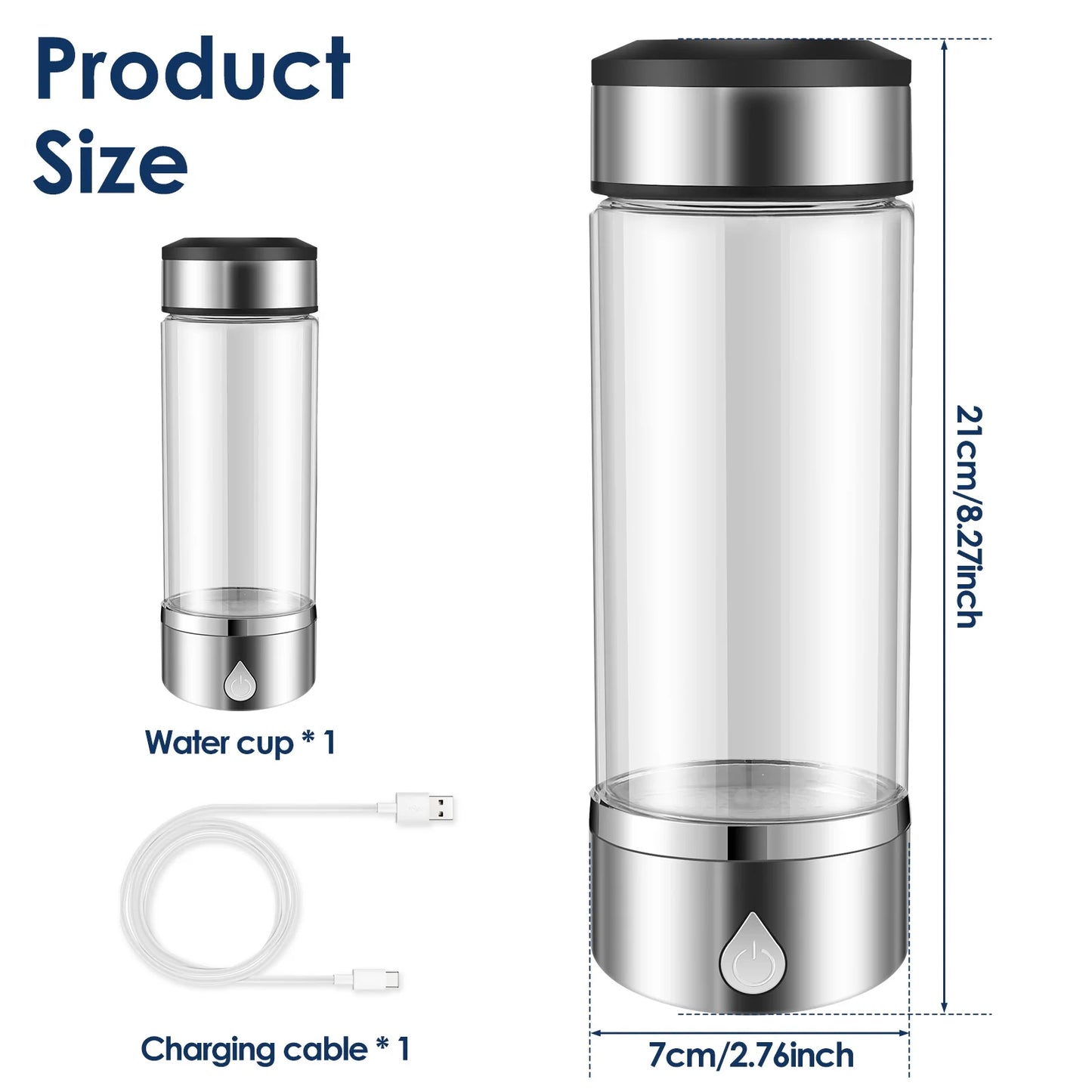 12Oz Hydrogen Water Bottle Generator SPE PEM Tech Portable Hydrogen Water Maker Bpa-Free Ionizer Machine Cup for Fitness Office Travel
