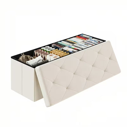 Heavy-Duty Folding Storage Bench with Shoe Cabinet & Thick Padded Seat