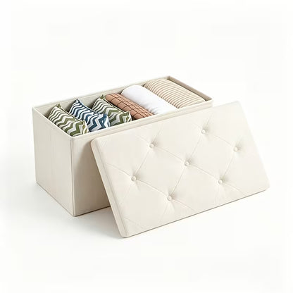 Heavy-Duty Folding Storage Bench with Shoe Cabinet & Thick Padded Seat