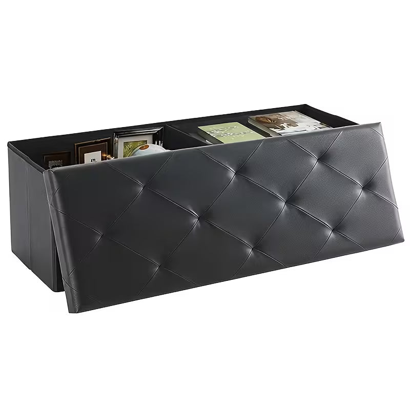 Heavy-Duty Folding Storage Bench with Shoe Cabinet & Thick Padded Seat