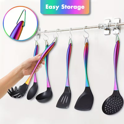 17-Piece Titanium & Silicone Kitchen Utensil Set with Holder – Heat-Resistant Non-Stick Cooking Tools with Stainless Steel Handles