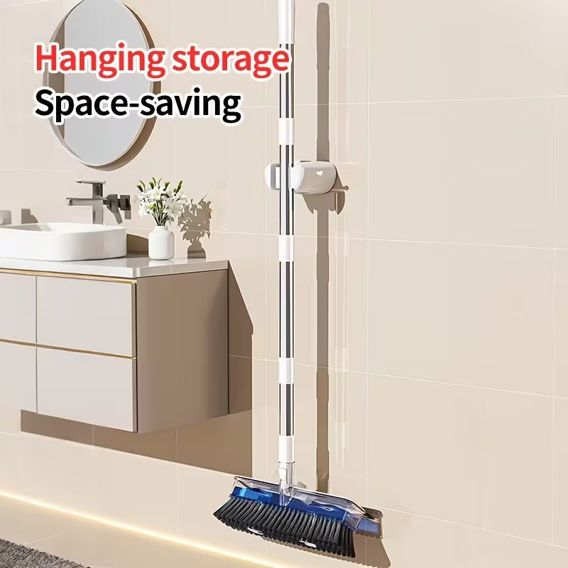 Extendable Long-Handle Floor Scrub Brush with Built-In Liquid Reservoir, Stiff Bristles & Flexible Squeegee for Bathroom, Tile & Floor Cleaning