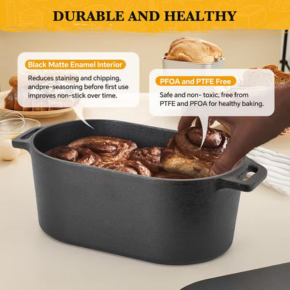 4.5 Qt Oval Dutch Oven with Lid and Heat-Resistant Oven Mitt, Pre-Seasoned Cast Iron Pot for Sourdough Bread Baking, Braising, Roasting & Stovetop Cooking