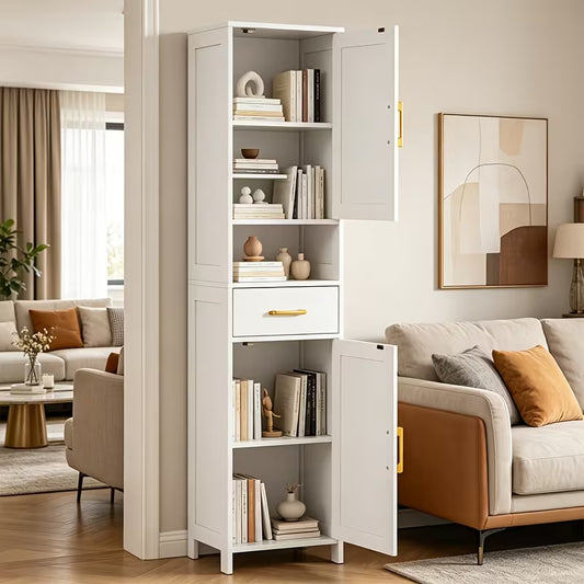 67-Inch Tall Storage Cabinet with Barn Doors & Drawer