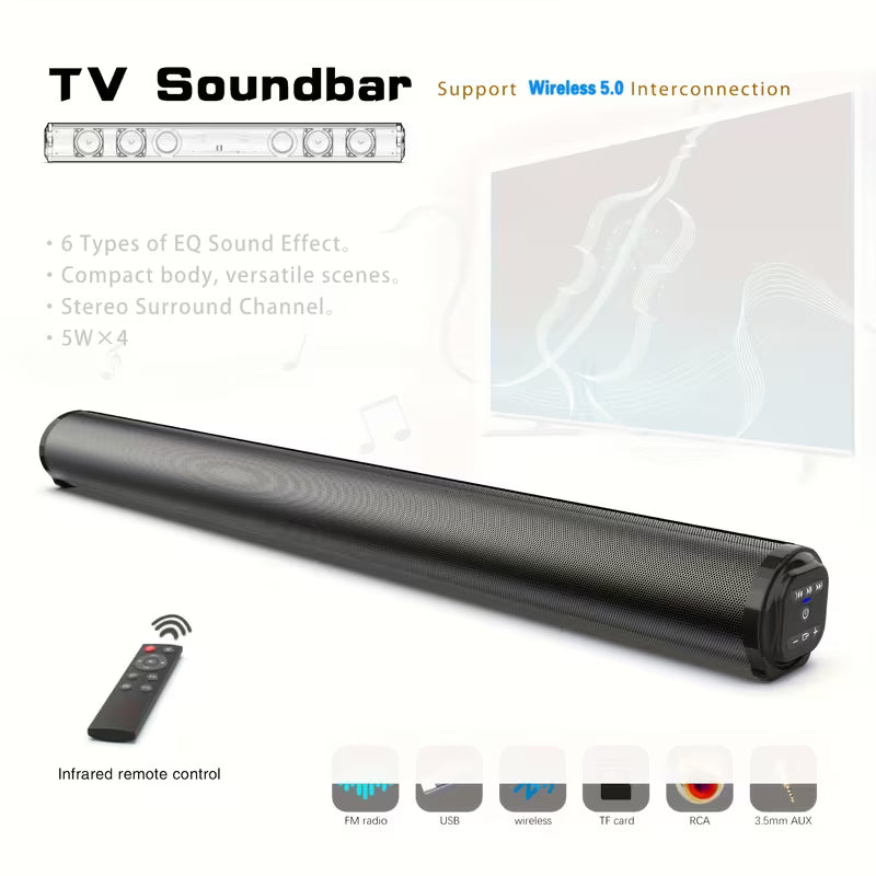 Wireless TV Soundbar with Surround Sound System, Remote Control, Four Subwoofers & Dual Air Ducts for Home Theater