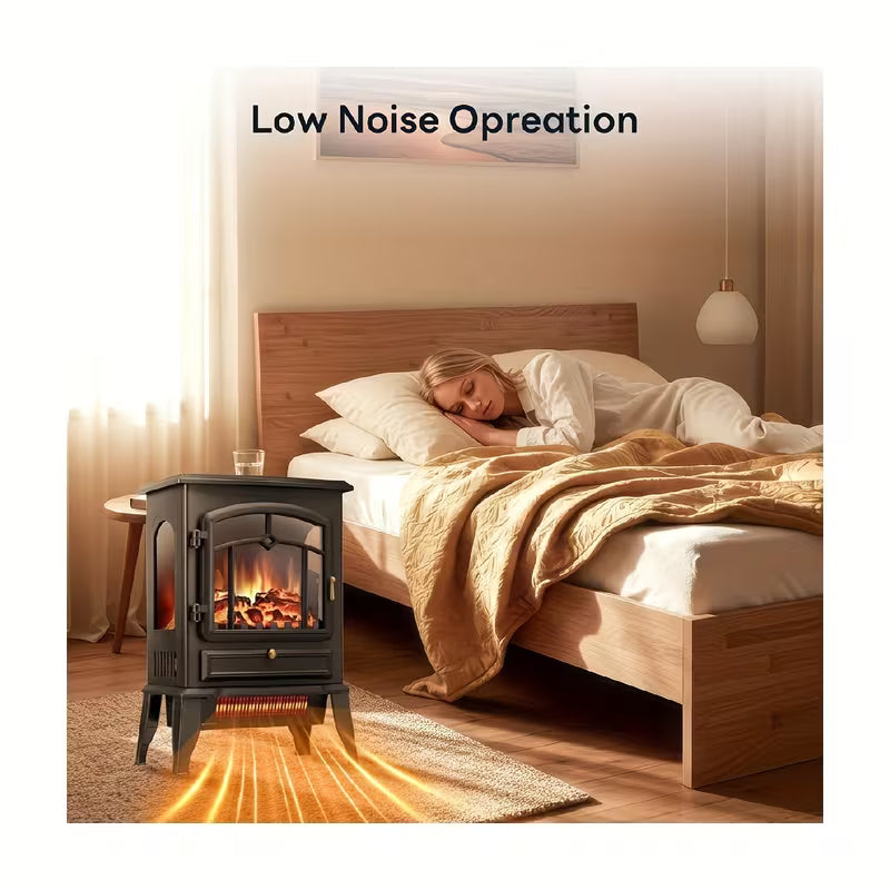 Portable Electric Fireplace Stove Heater, 5100 BTU, 1000W/1500W Adjustable Heat, Thermostat & Realistic Flame Effect