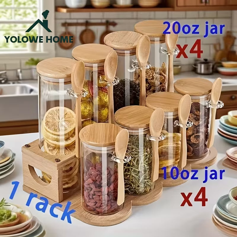 9-Piece Glass Food Storage Container Set with Lids & Rack