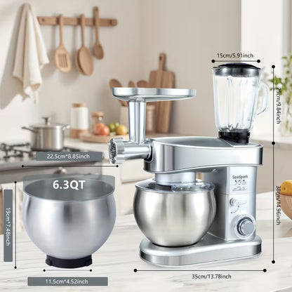 6-in-1 Electric Stand Mixer with 6.3QT Stainless Steel Bowl