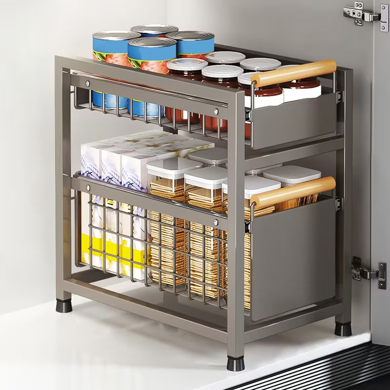 1/2-Tier Sliding Pull-Out Storage Organizer for Kitchen & Bathroom