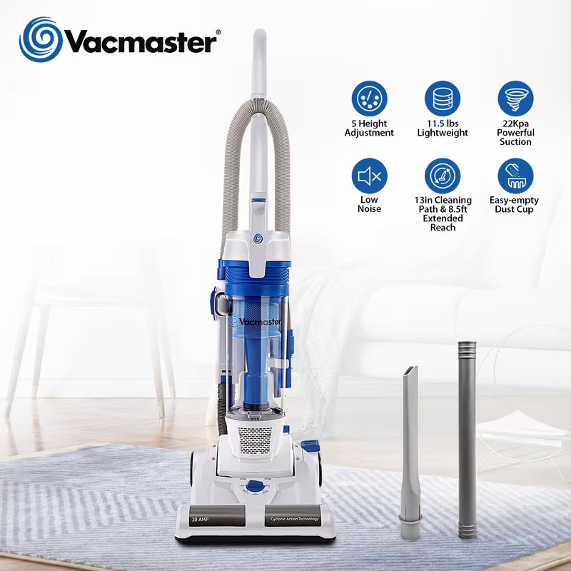 Bagless Upright Vacuum Cleaner with Powerful Suction, 20 ft Power Cord & 13 Cleaning Tools for Carpet, Hard Floors, and Pet Hair