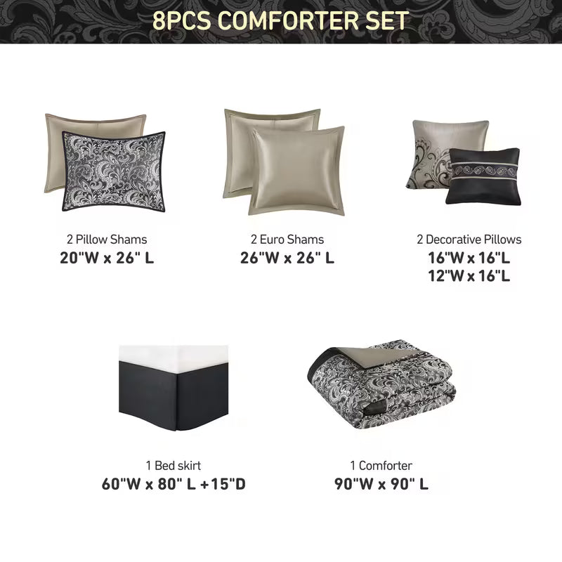 8-Piece Jacquard Paisley Comforter Bedding Set – Down Alternative Comforter Set