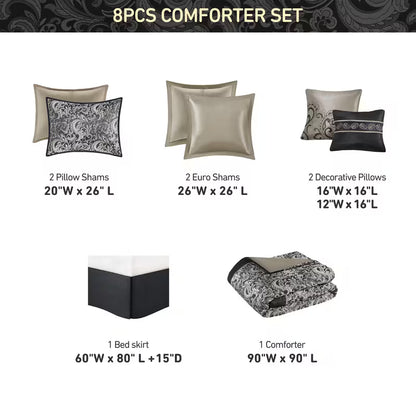 8-Piece Jacquard Paisley Comforter Bedding Set – Down Alternative Comforter Set