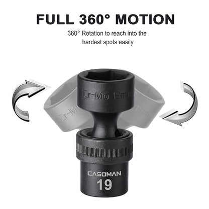 15 PCS 3/8" Drive Standard Universal Impact Socket Set, 6-Point, Metric, 8Mm - 22Mm
