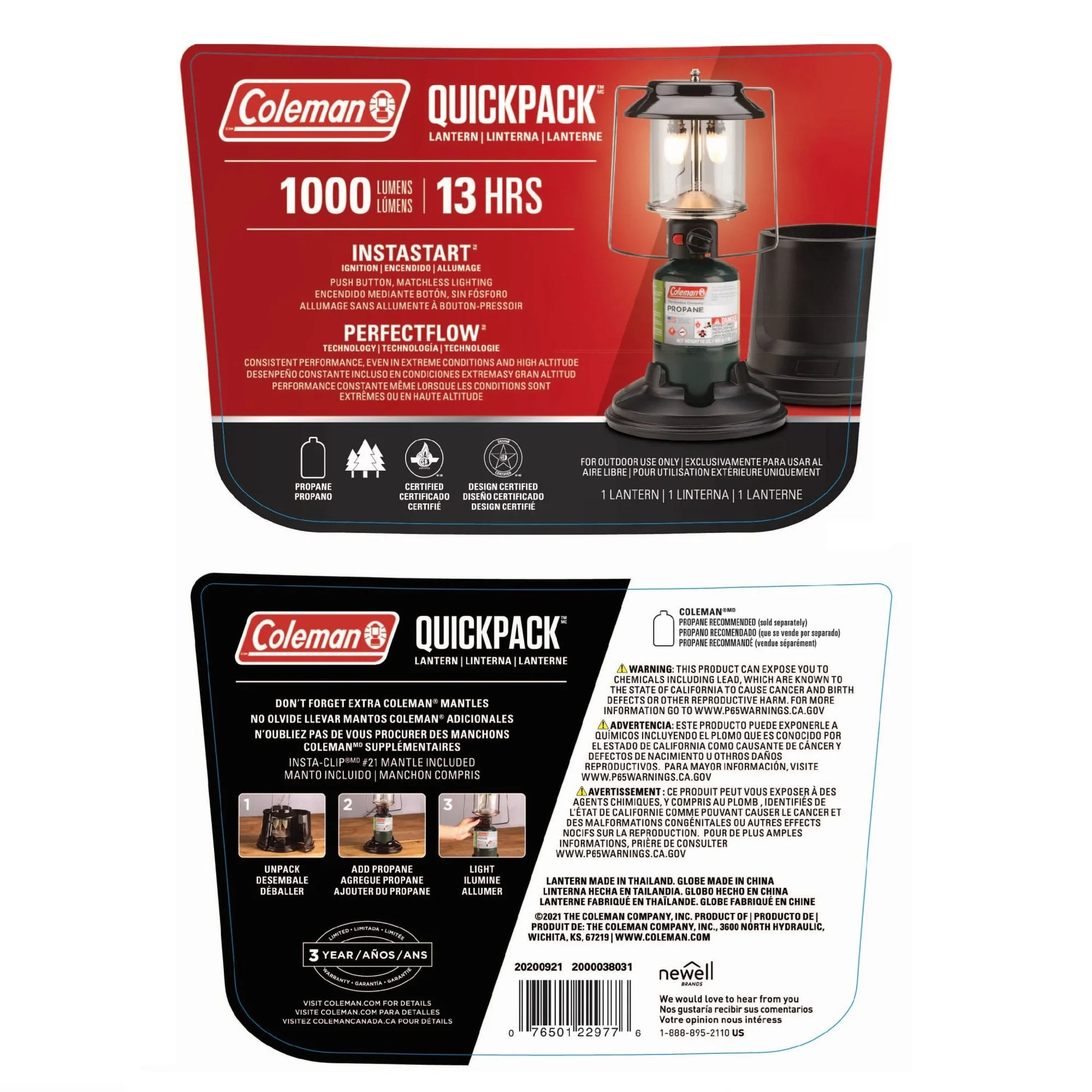 Quickpack 2-Mantle 1000 Lumen Propane Lantern with Carry Case, Black