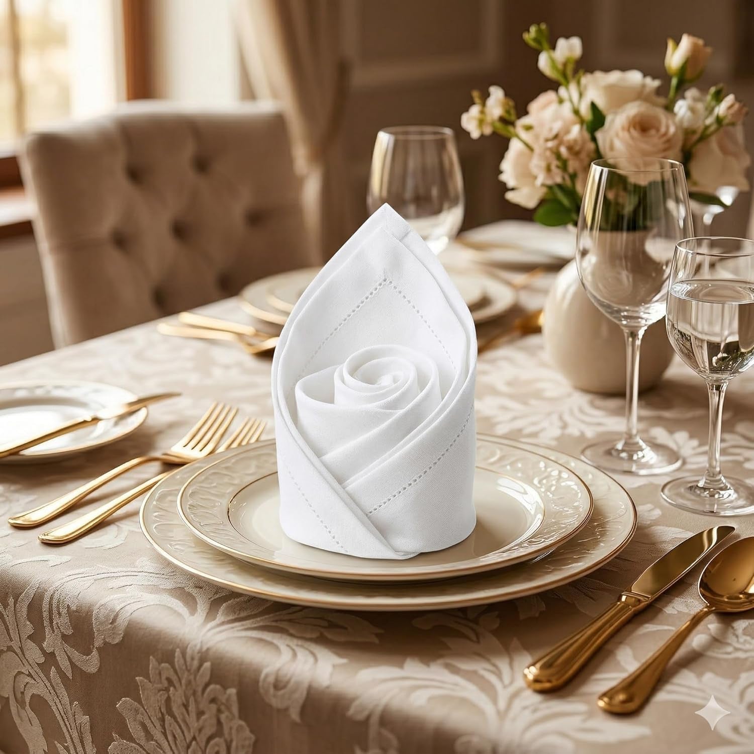 Cloth Napkins White Dinner 100% Cotton 18X18 Inches (Set of 6)