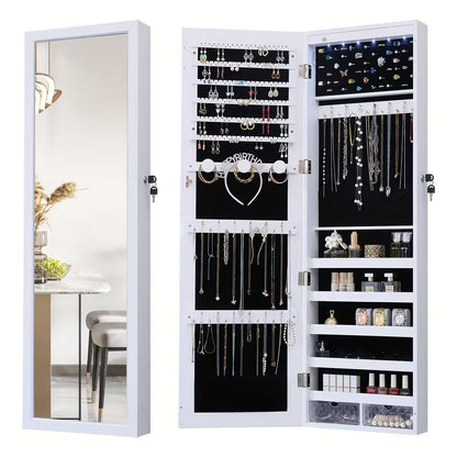 43.3-Inch LED Jewelry Cabinet with Full-Length Mirror