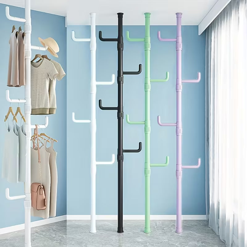 No-Drill Adjustable Height Clothes Rack with 4 Hooks