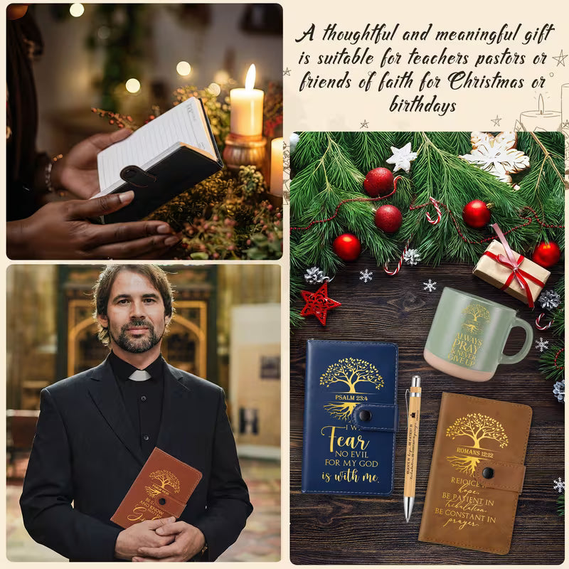 18-Piece Christian Religious Gift Set for Men and Women, Bible Verse Ceramic Coffee Mug, Tree of Life Leather Journal, Pens and Church Party Favors, Inspirational Gift Set for Teacher, Nurse, Pastor and Bible Study