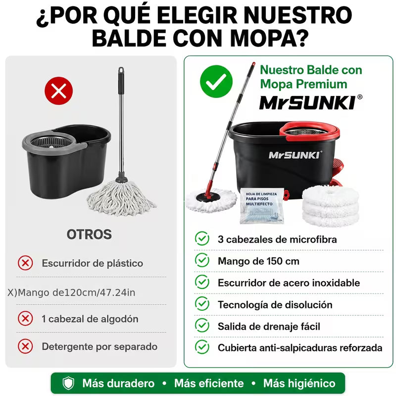 360° Spin Mop and Bucket Cleaning Set with 3 Microfiber Heads, Adjustable 59-Inch Stainless Steel Handle & 30 Disposable Floor Pads