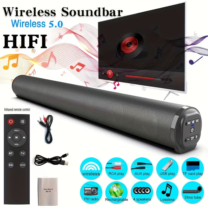 Wireless TV Soundbar with Surround Sound System, Remote Control, Four Subwoofers & Dual Air Ducts for Home Theater