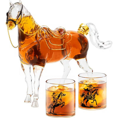 Horse Whiskey Decanter Set with 2 Cowboy Glasses