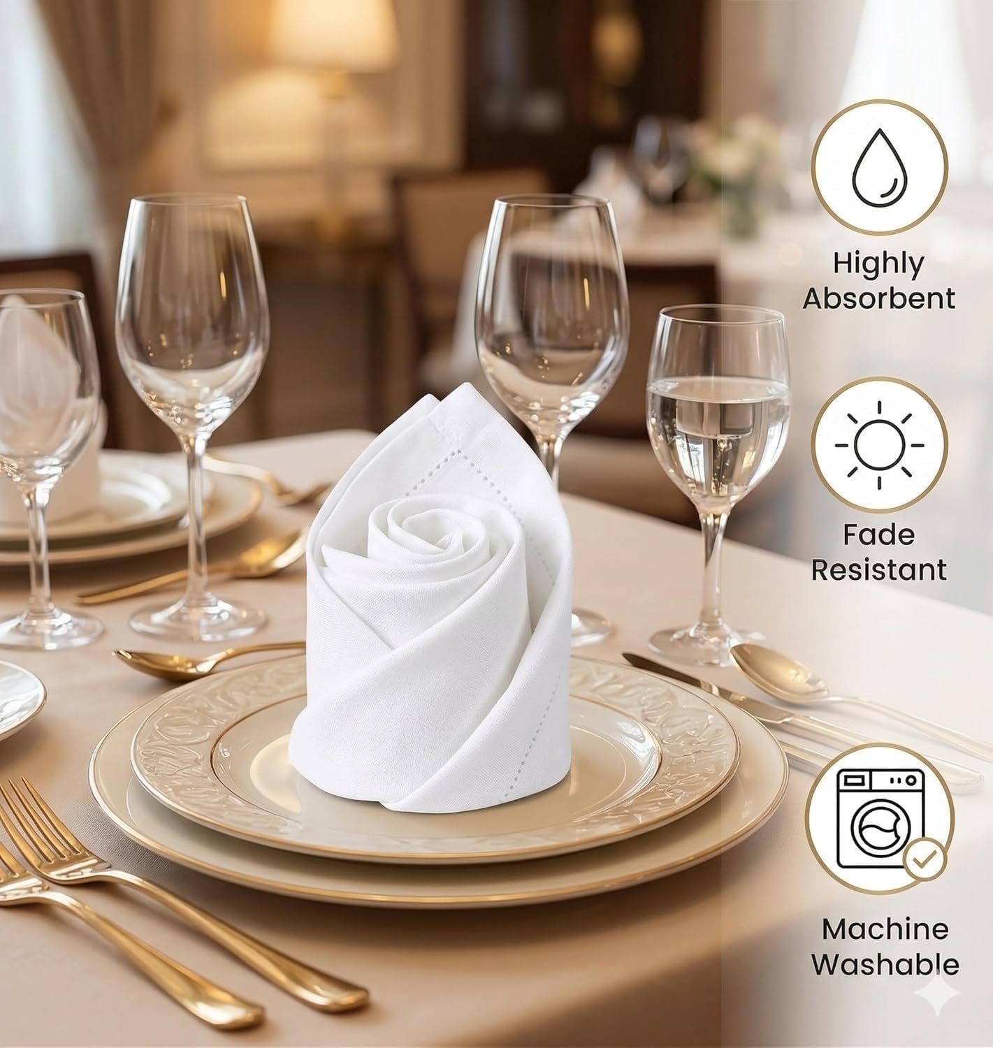 Cloth Napkins White Dinner 100% Cotton 18X18 Inches (Set of 6)