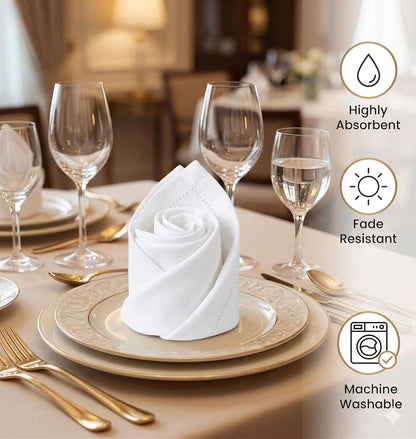 Cloth Napkins White Dinner 100% Cotton 18X18 Inches (Set of 6)