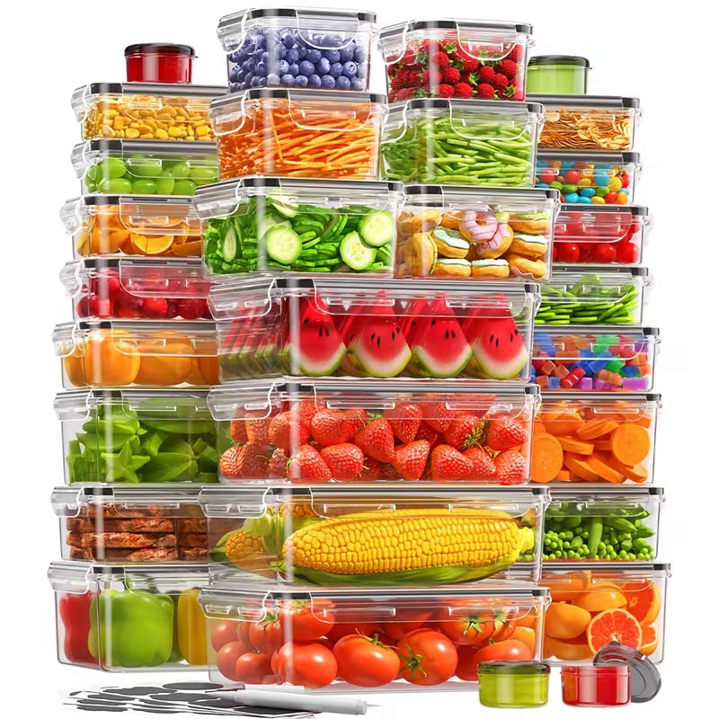 60-Piece Food Storage Container Set with Lids – BPA-Free Reusable Kitchen & Pantry Organization Containers with Labels & Marker