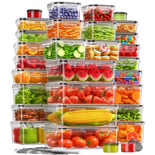 60-Piece Food Storage Container Set with Lids – BPA-Free Reusable Kitchen & Pantry Organization Containers with Labels & Marker