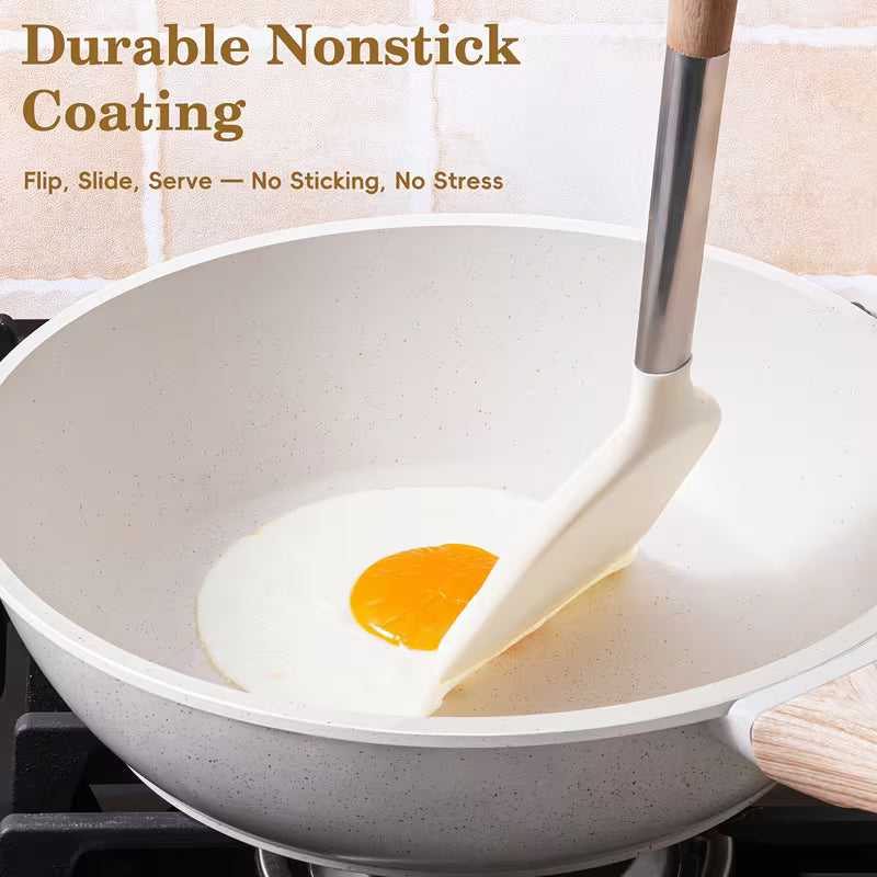 12-Piece Non-Stick Granite Cookware Set, Pots and Pans with Lids, Frying Pans, Saucepan & Pan Protectors, Induction-Compatible Cookware