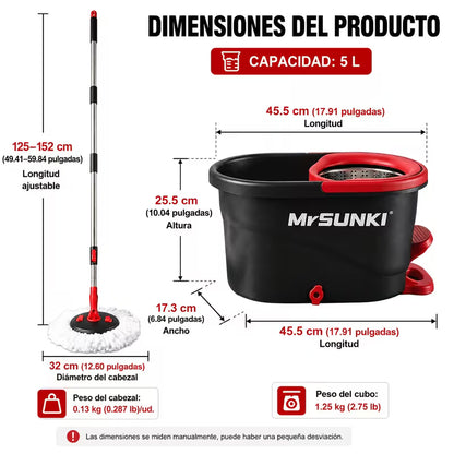 360° Spin Mop and Bucket Cleaning Set with 3 Microfiber Heads, Adjustable 59-Inch Stainless Steel Handle & 30 Disposable Floor Pads