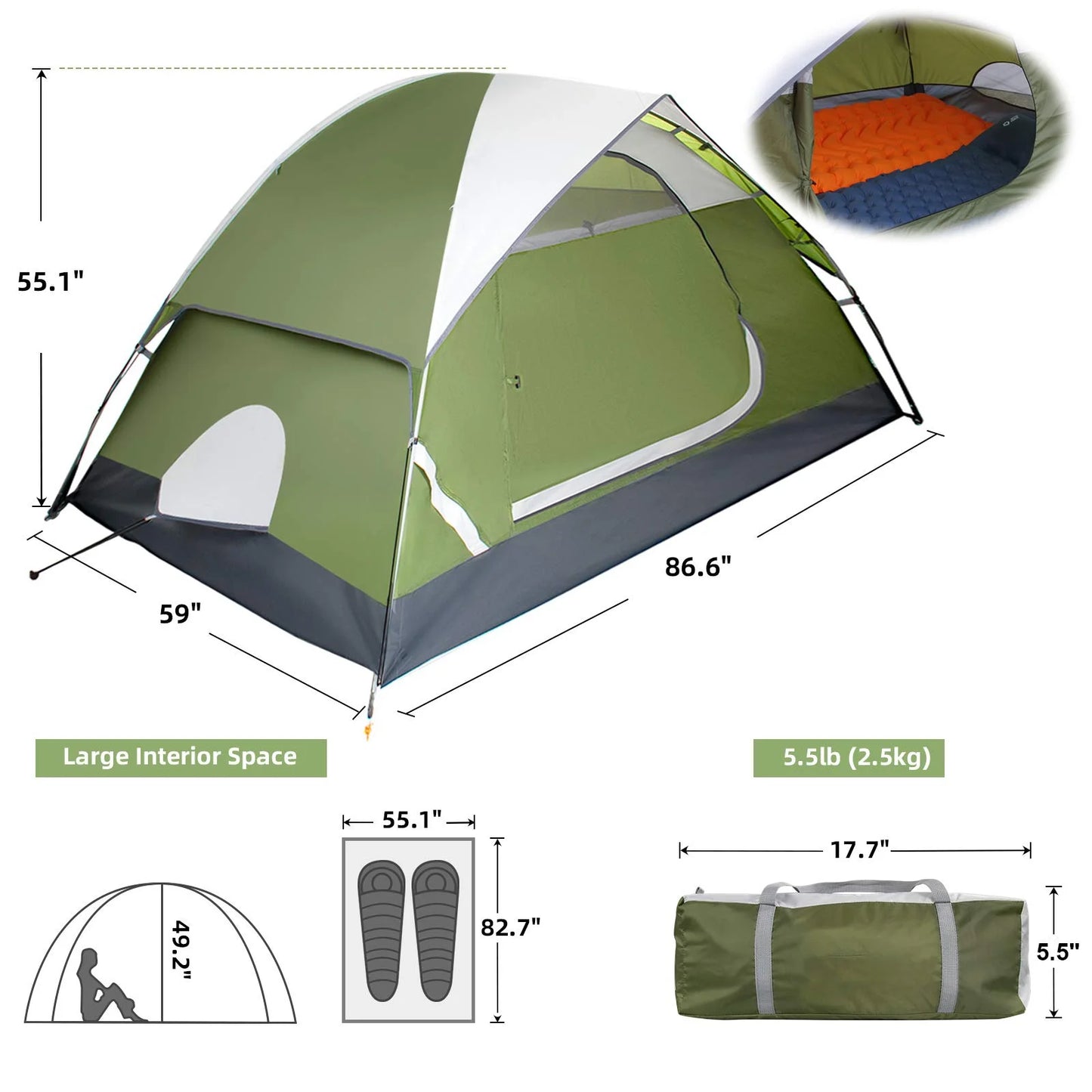 2 Person Tents for Camping - Lightweight Outdoor Camping Tents 5 Lb