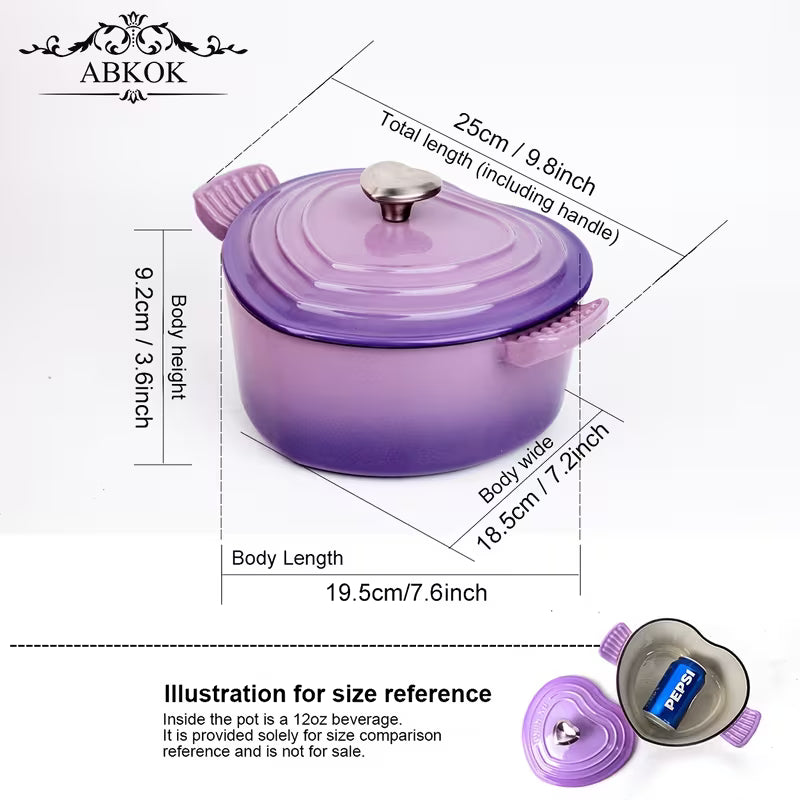 3QT Heart-Shaped Dutch Oven with Lid – Enamel Casserole Cookware