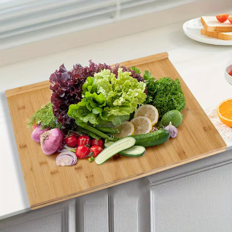 Bamboo Over-the-Sink Cutting Board – Reversible Pastry & Food Prep Board, 21.65 × 15.75 Inches