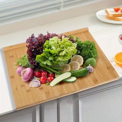 Bamboo Over-the-Sink Cutting Board – Reversible Pastry & Food Prep Board, 21.65 × 15.75 Inches