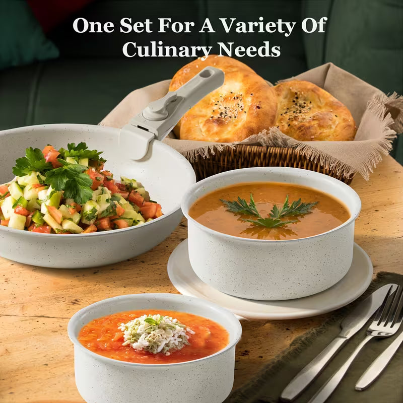 12-Piece Non-Stick Cookware Set with Detachable Handle – Induction Compatible, Oven Safe & Stackable